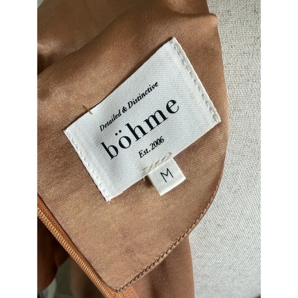 Bohme Satin Maxi Dress Copper Bronze Tie Waist Short Sleeve Medium Modest - Picture 7 of 8